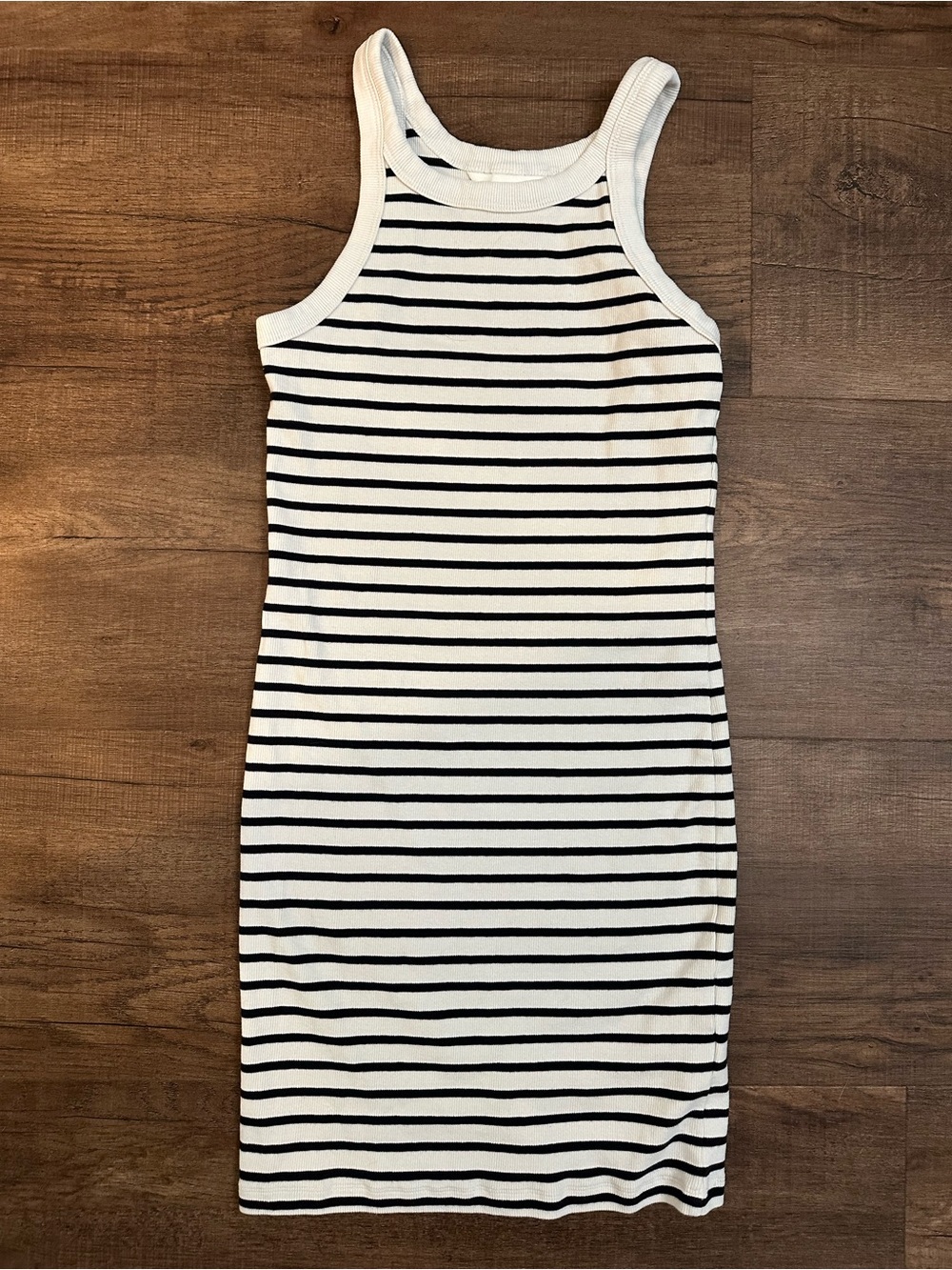 Striped Ribbed Tank Dress in White and Black